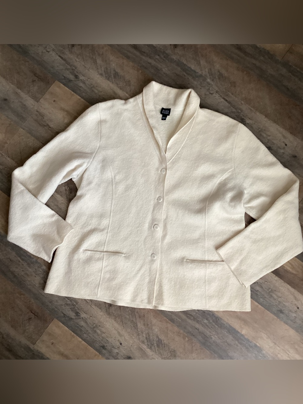 Eileen Fisher Cream Button-Front Shawl Collar Jacket